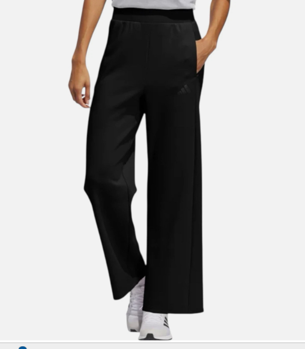 Adidas Women's Wide Leg Track Black Pants High Rise Zip Pocket JY9046 Size XS